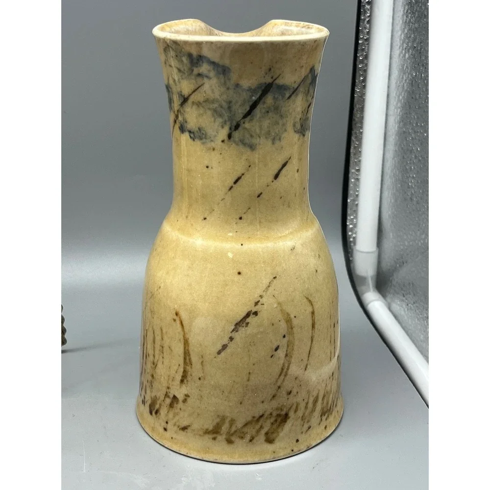 Vintage Studio Art Pottery Pitcher Carafe Signed 83 Handcrafted Rustic Farmhouse